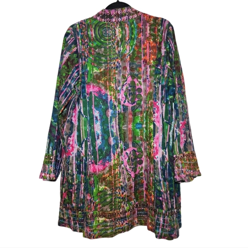 Soft Surroundings Batik Oversized Embroidered V-Neck Long Sleeve Tunic Size M - Picture 5 of 8